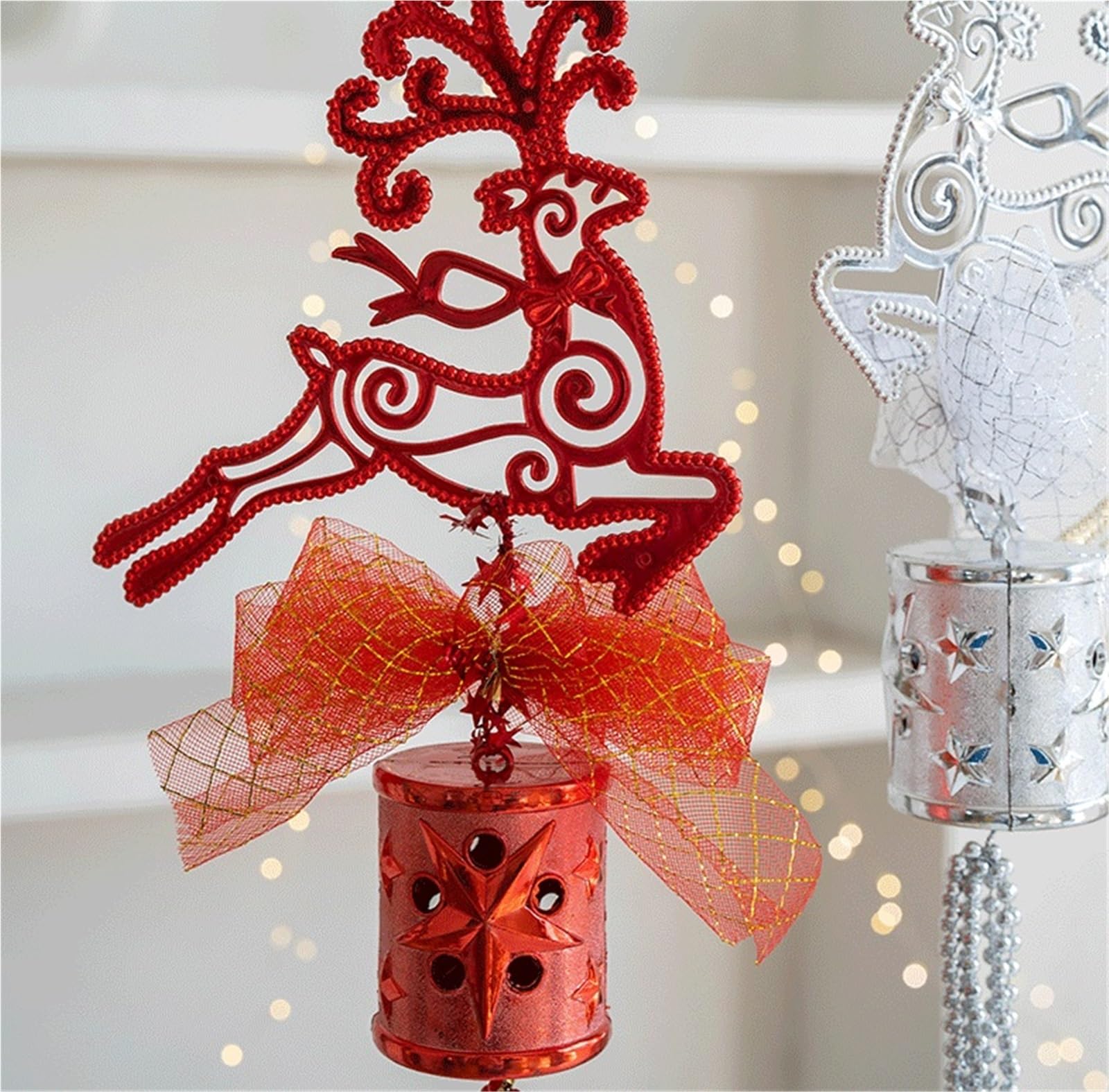 Campanelle Natale Campane Natalizie da 2 Pezzi Decorative Moderne Sospese for Interni Ed Esterni Decorazioni(Rot)