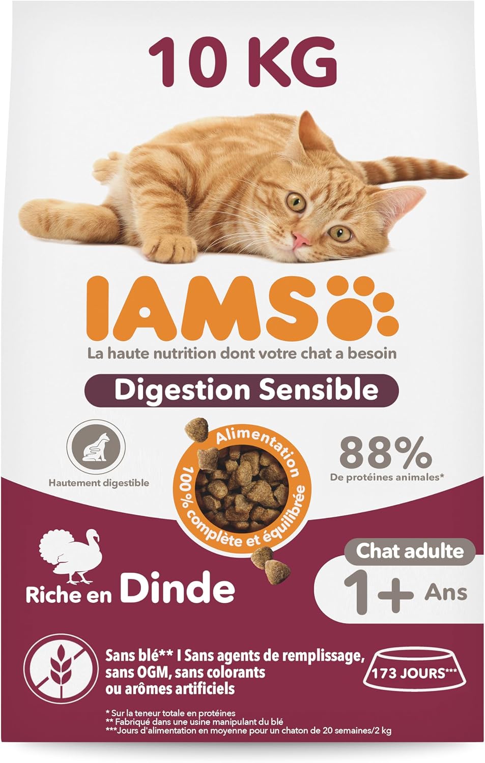IAMS Advanced Nutrition Adult Cat Sensitive Digestion Dry Food - Turkey - 10 kg