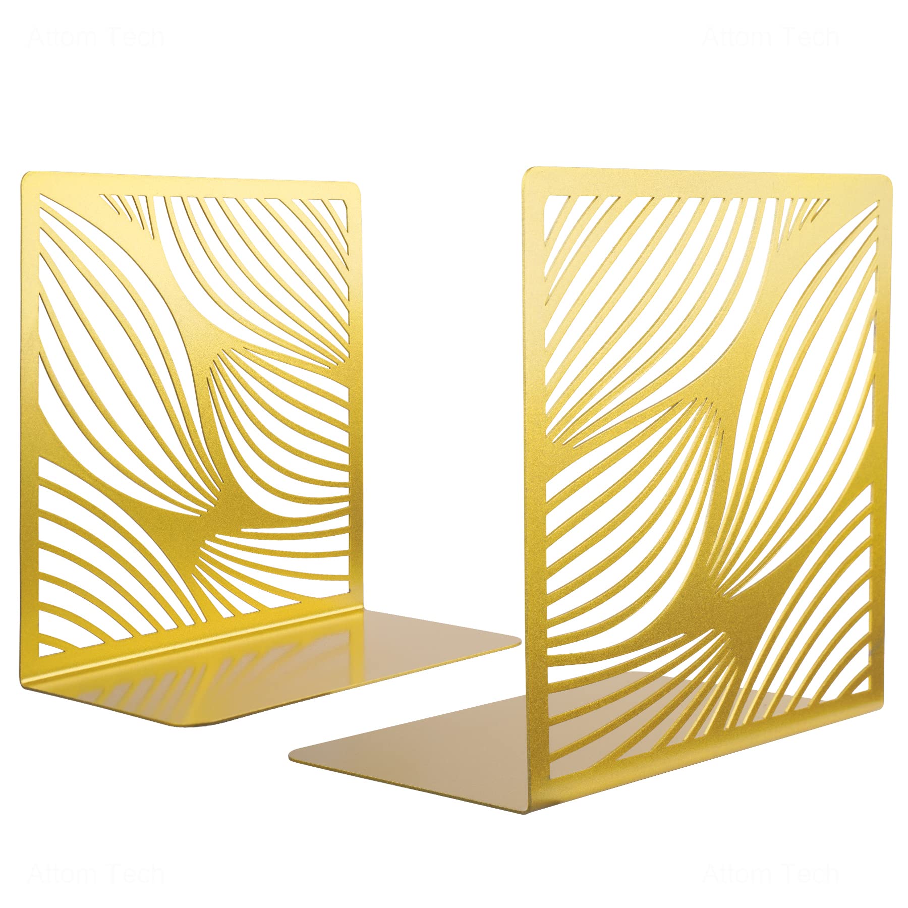 NiHome Bookends Decorative Book Ends Metal Gold Bookends for Shelves, Book Ends to Hold Books Heavy Duty, Bookshelf Decor for Home Office Library