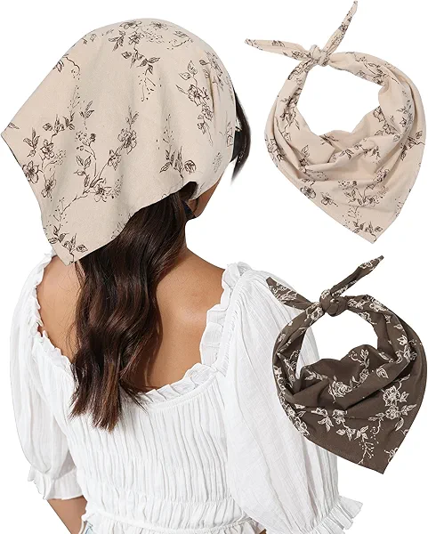 Molans Cotton Floral Hair Scarf - 2PCS Hair Scarves and Bandanas for Women Triangle Kerchief for Girls