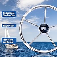 Vista 6 de Amarine-made13-1/2 pulgadas 5 radios estilo destructor acero inoxidable volante de barco