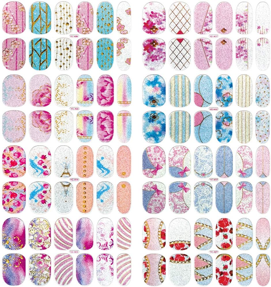 Comdoit 8 Sheets Nail Polish Strips Glitter Nail Wraps Full Nail Stickers Color Nails Strips Self Adhesive Nail Polish Wraps Decal Nail Design Stickers Manicure Strips Set for Women Girls