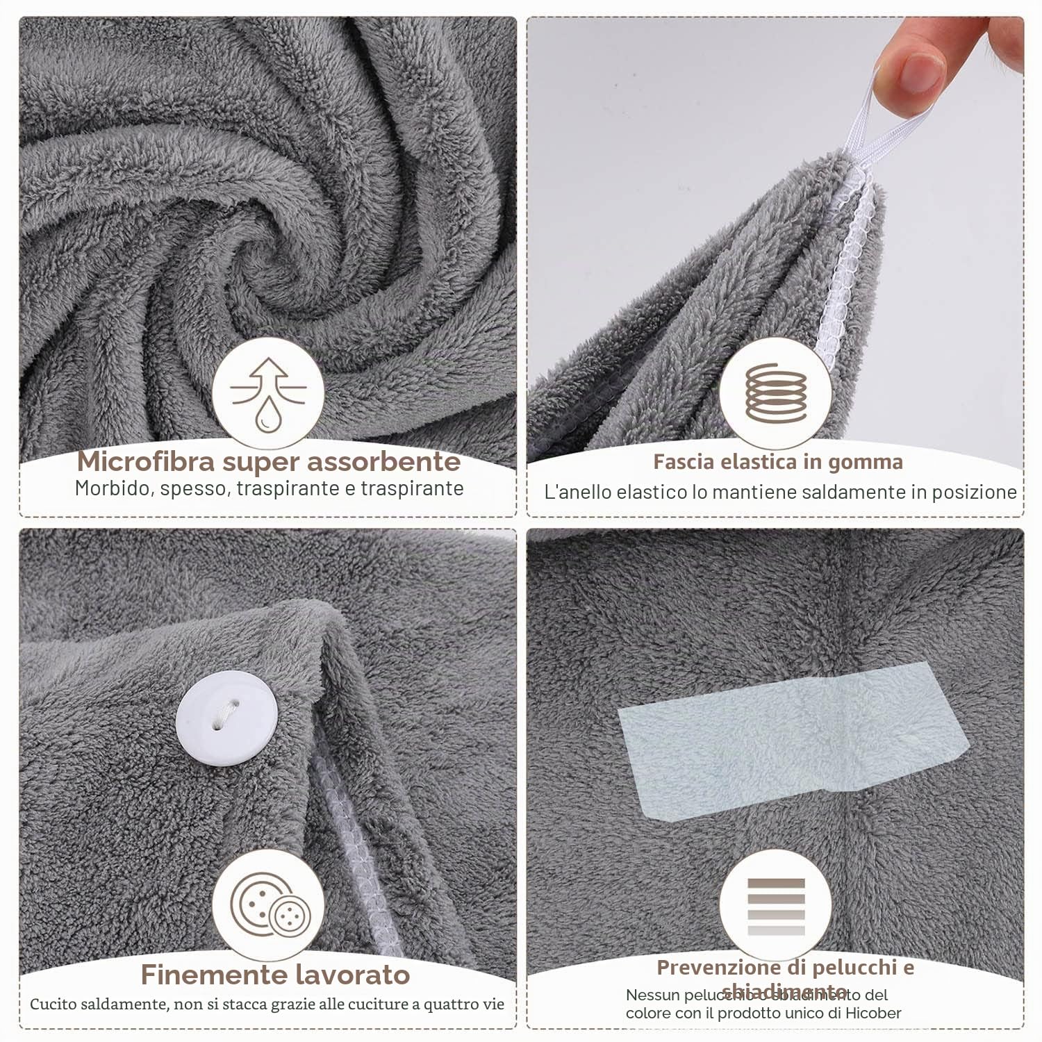 Laicky Confezione da 3 asciugamani in microfibra per asciugare i capelli super assorbenti turbante ad asciugatura rapida con bottoni chiusura a strappo per il bagno cappello per capelli asciutti