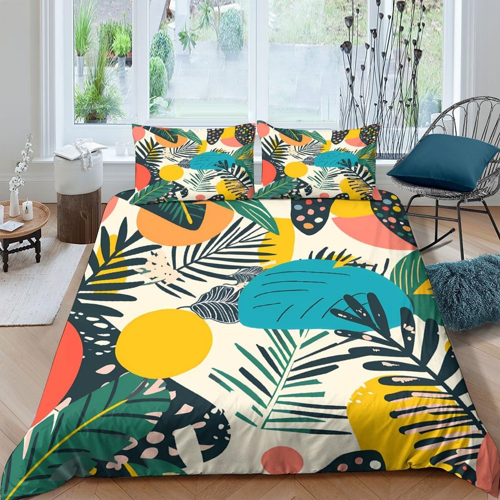 Ctjqhvkz Style-6 3D Printed Tropical Leaf Fitted Sheet Microfiber Soft Colorful Abstract Art Mattress Cover Bedroom Dorm Decorative Single（135X200cm）