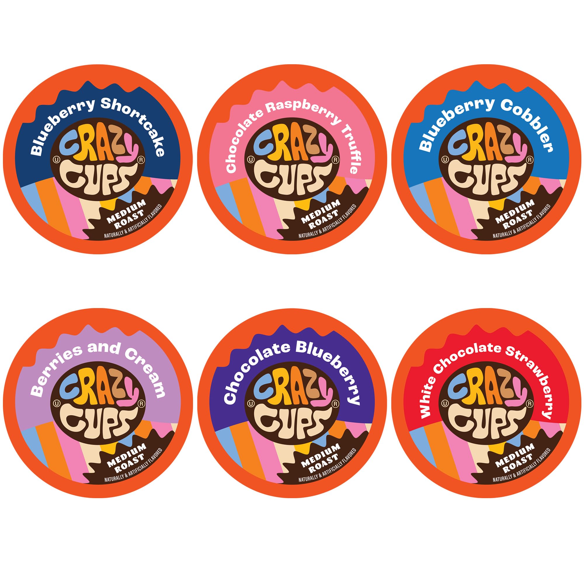 Crazy Cups Blueberry Coffee Pods Variety Pack, Magic Berries Flavored Coffee, Single Serve Recyclable Pods Compatible With Keurig K Cup Brewers, 24