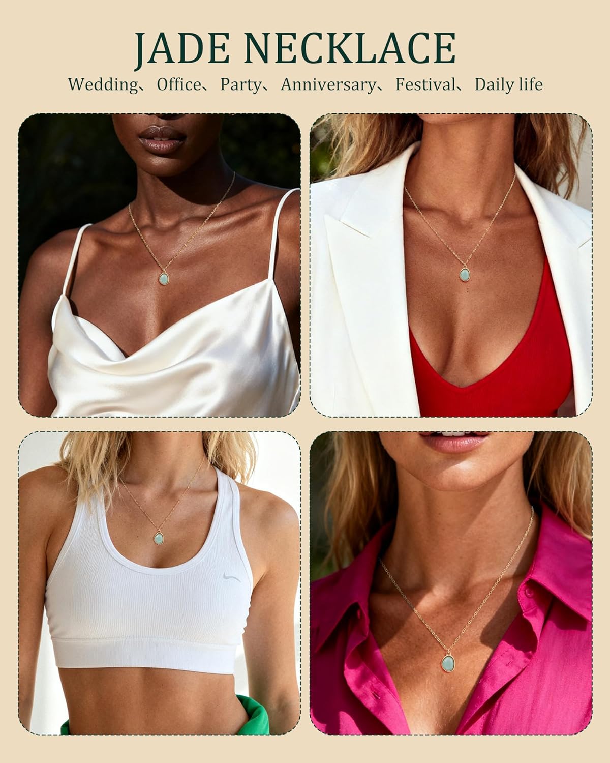 Jade Pendant Necklace for Women with 14K Gold Plated Chain-Dainty Green Gemstone Necklace, Meaningful Jade Jewelry Gift for Her Birthday Anniversary - Image 6