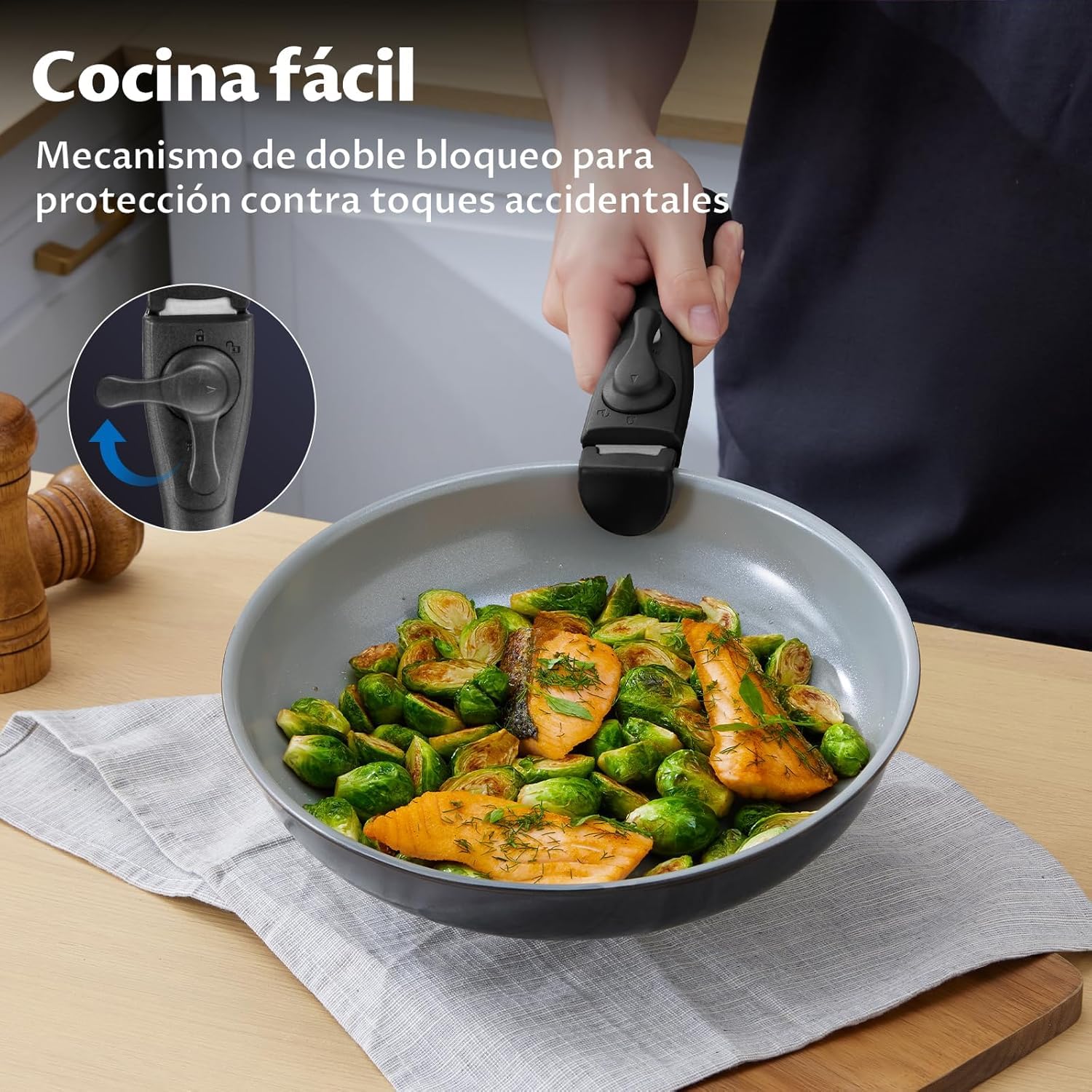 BEZIA Juego de Sartenes Antiadherentes para Inducción, Sartén de Cerámica | Juego de Ollas Cerámica de 10 Piezas, Juegos de Sartenes con Asas Desmontables, Juego de Utensilios de Cocina Apilables