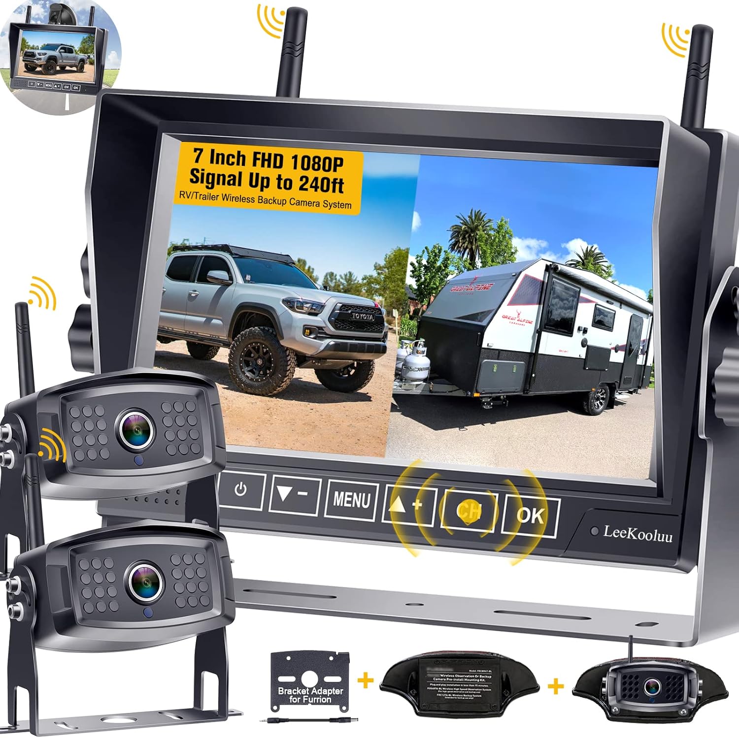 Buy RV Backup Camera Wireless HD 1080P 7 Inch DVR Touch Key Monitor 2