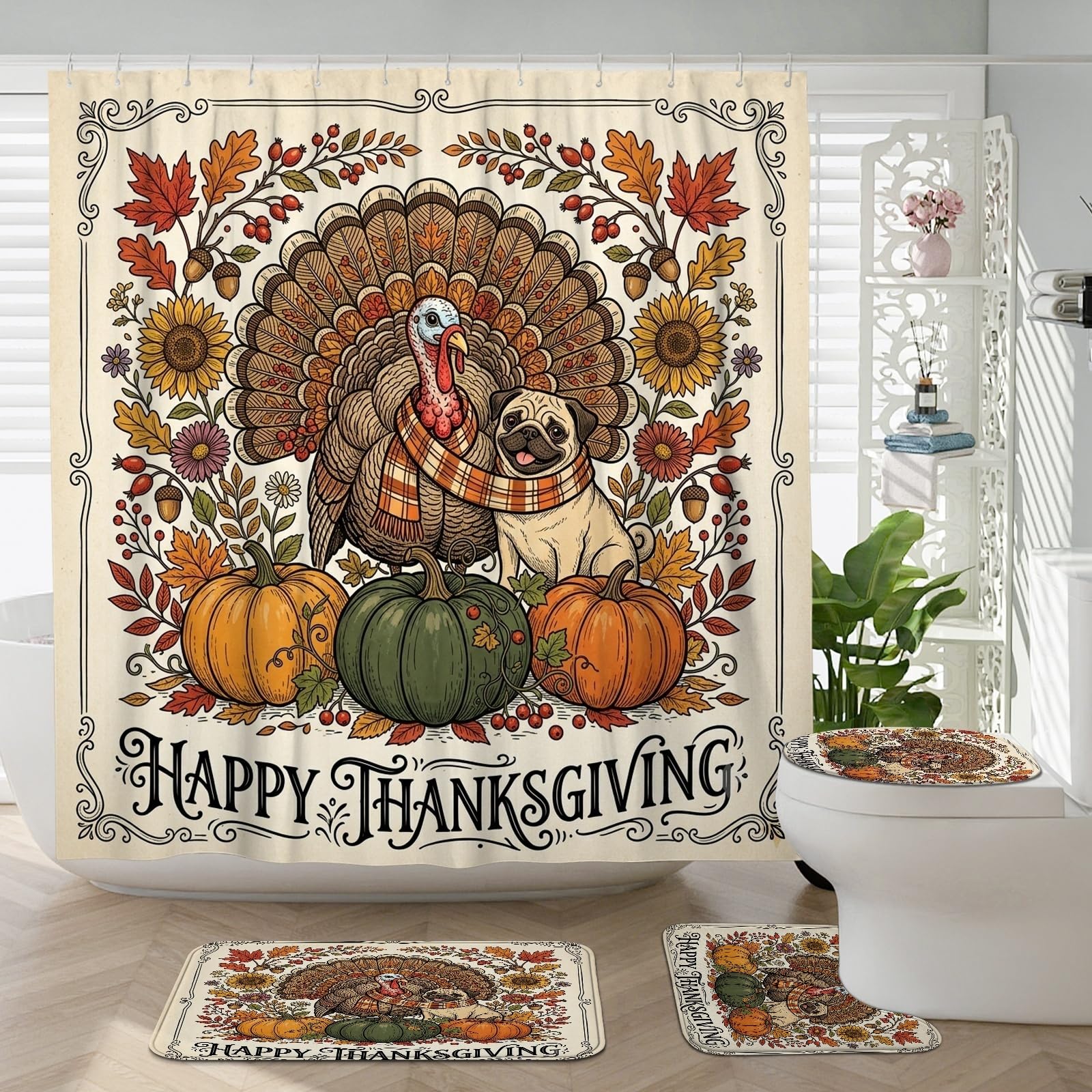 Tapis en forme de U et rideau dinde d'automne contre les glissades