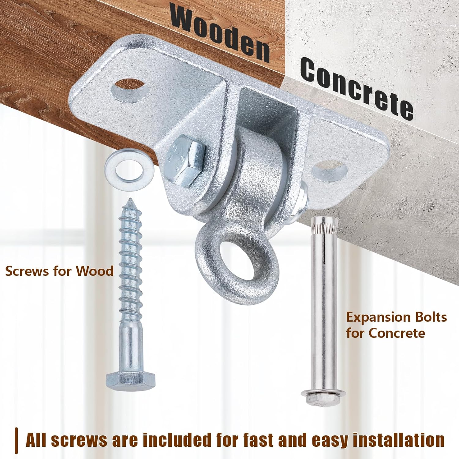 Porch Swing Hanging Kit, Heavy Duty Galvanized Iron Swing Hangers Set with Springs for Hammock Chairs or Ceiling Mount Porch or Patio Swings, Screws and Bolts Included, 2 Pack