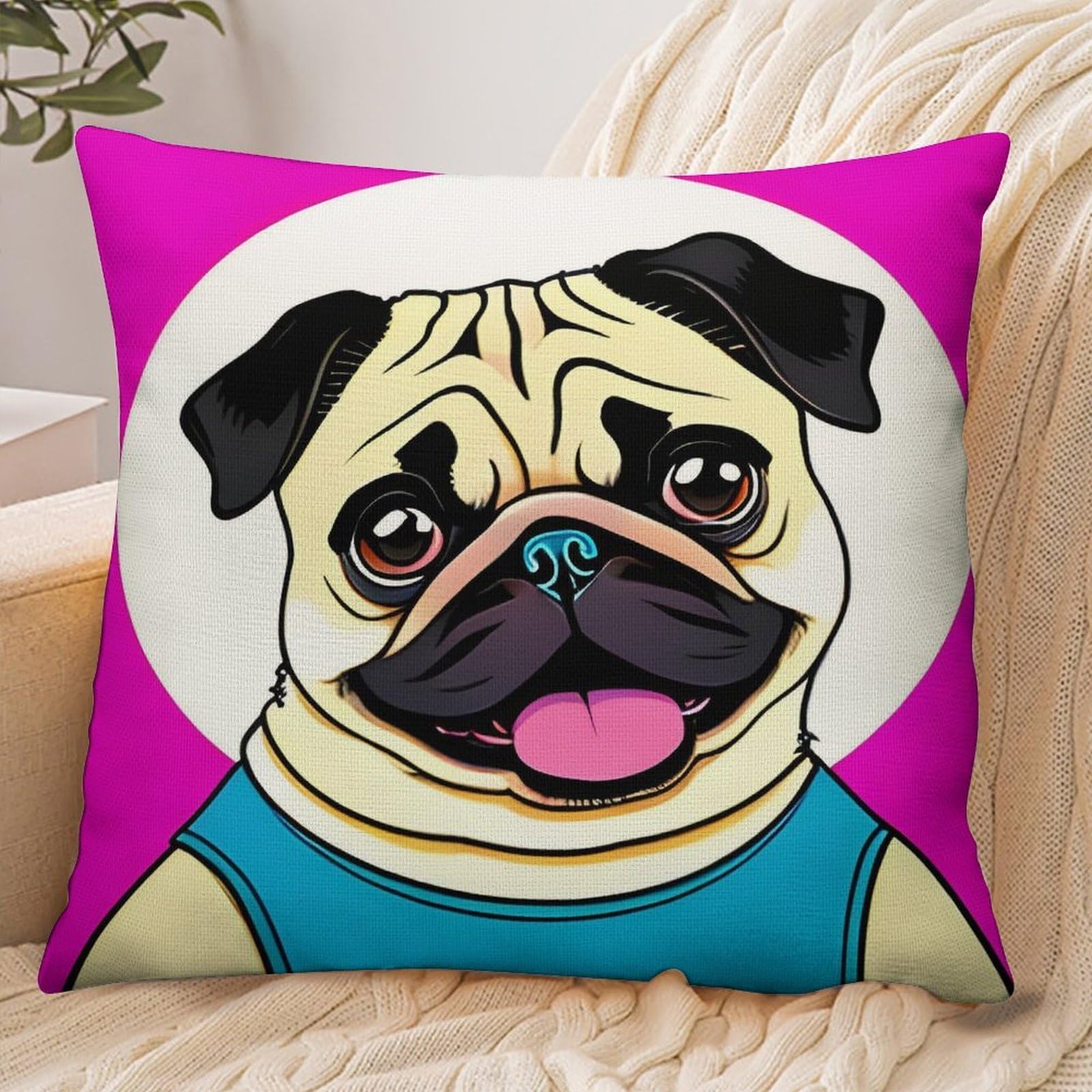 Fekiloot Style Funny Cartoon Pug Puppy Dog Pillowcase Pillow Sham Pillow Case