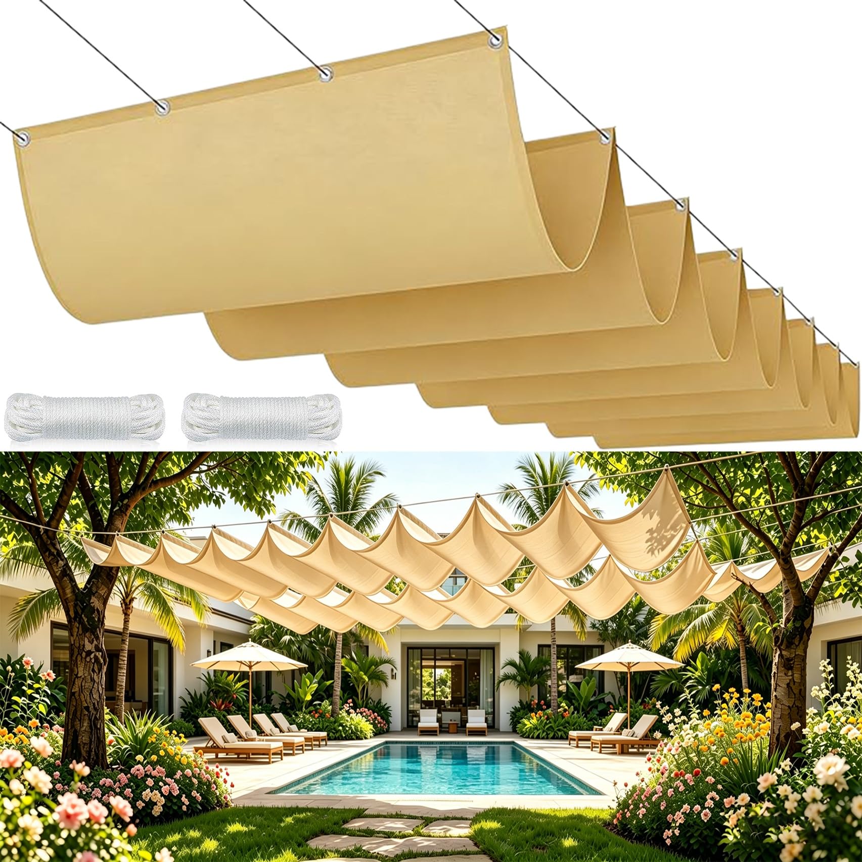 Voile d'ombrage rétractable haut de gamme 155 x 180 cm sable