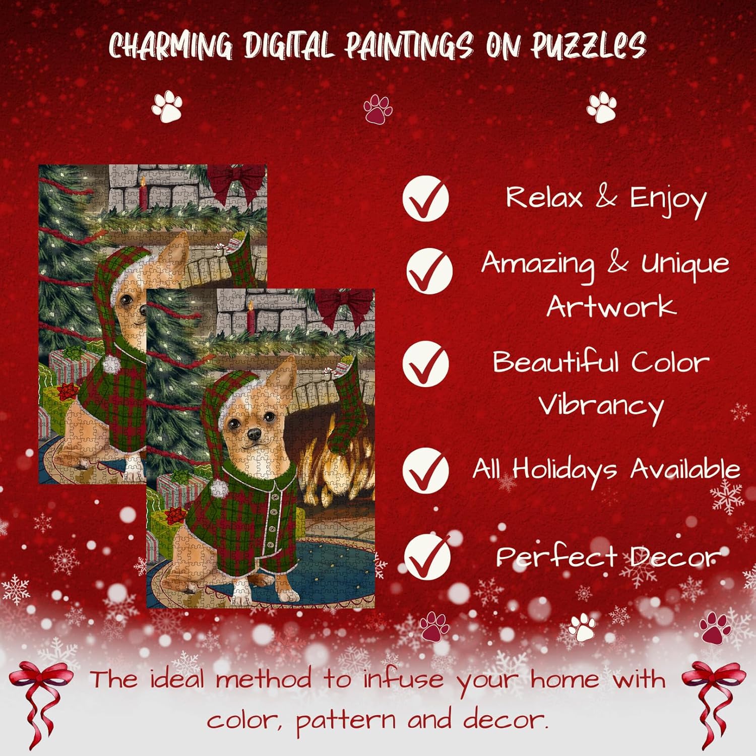 Christmas Stocking was Hung Chihuahua Dog Jigsaw Puzzle for Adults - Animal Printed Interlocking Puzzle Game Artwork - Gift for Dog Lover's - 1000 Pcs 11"x14", PZLE51637