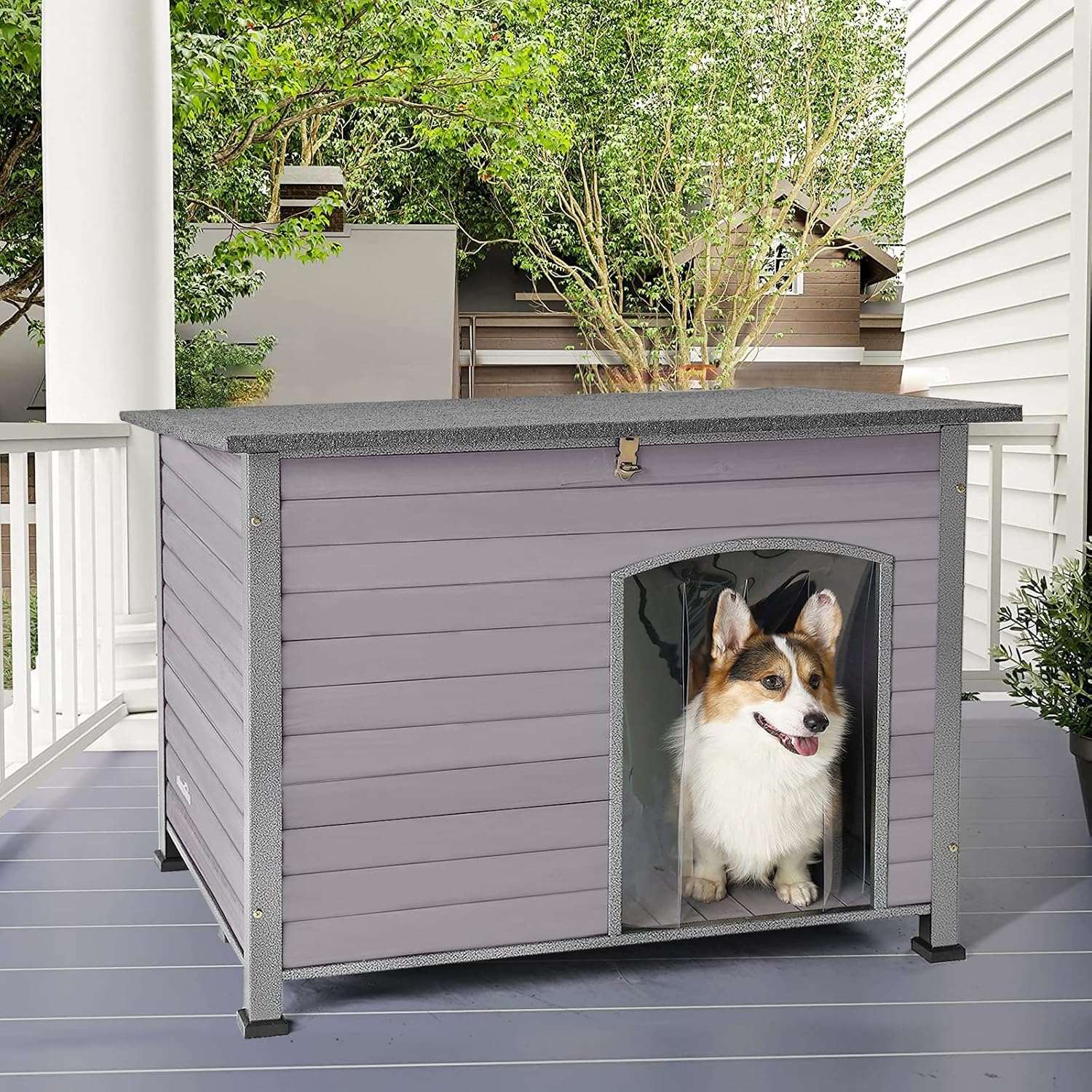 Aivituvin Dog House Outdoor & Indoor Wooden Dog Kennel for Winter with Raised Feet Weatherproof for Small & Medium & Large Dogs,Unique…