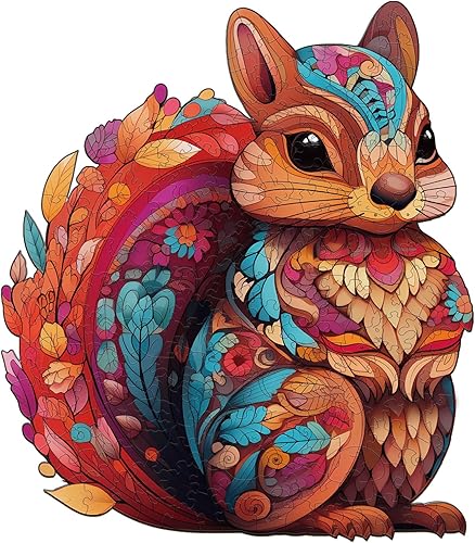 Rompecabezas de madera para adultos, rompecabezas de madera de ardilla con formas únicas de animales y caja de rompecabezas de madera, regalo de