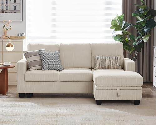 Miniatura 3 de CHIC HOUSE Sofá modular de pana con diván otomano, sofá cama en forma de LU para sala de estar, apartamento, salón, moderno reposabrazos y muebles