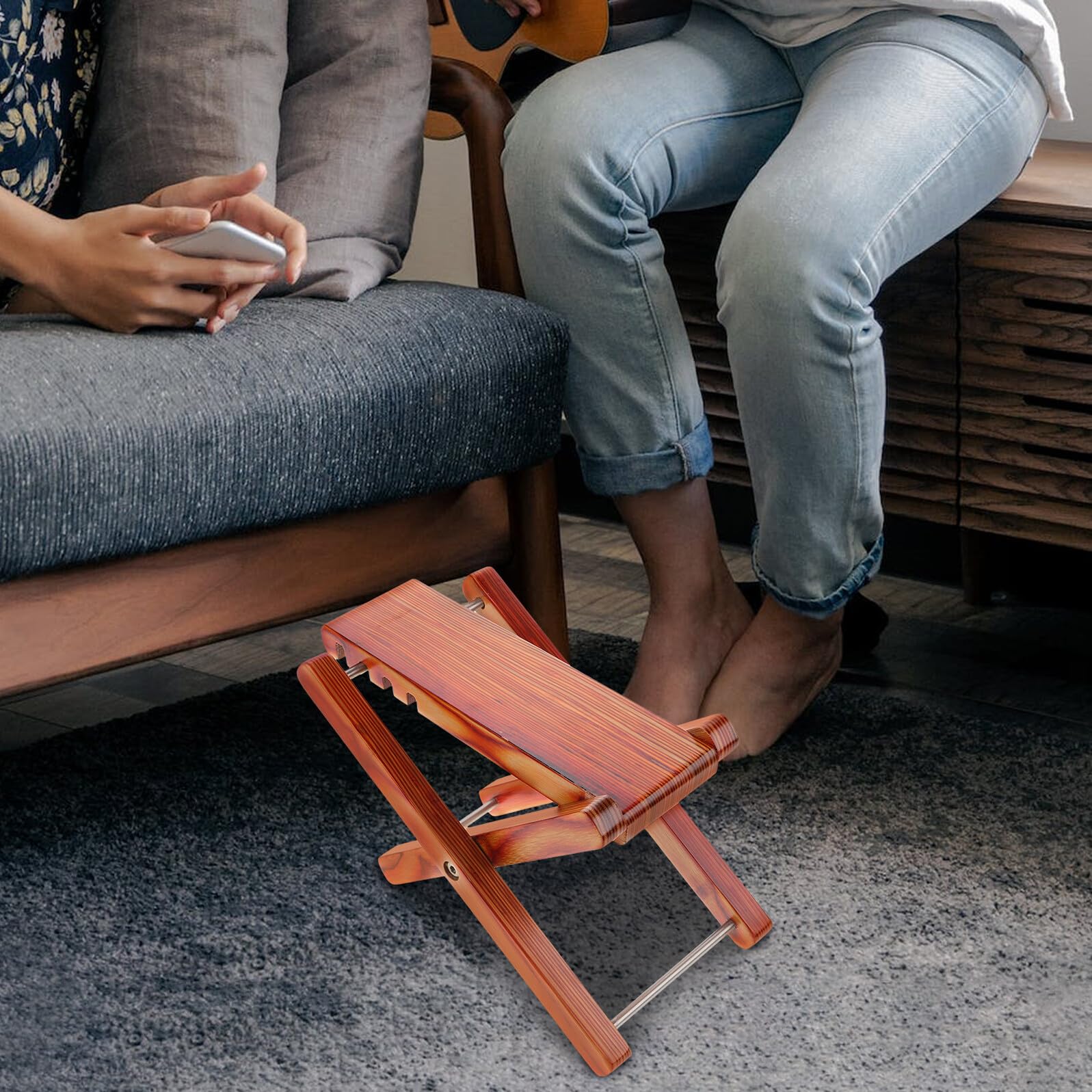 Abaodam Poggiapiedi Pieghevole Regolabile in Bambù per Chitarra Impostazioni di Altezza per Ergonomia Ottimale Supporto Affidabile per Chitarristi di Diverse Stature Realizzato in Legno