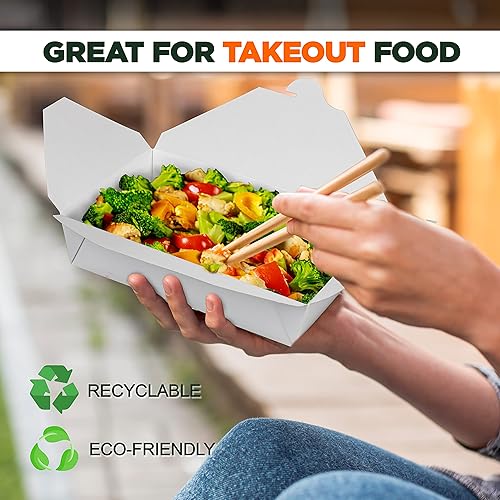 Miniatura 19 de Fit Meal Prep Paquete de 50 recipientes de papel para llevar de 48 onzas, 6.8 x 5.5 x 2.5 pulgadas, cajas blancas de comida para almuerzo #8