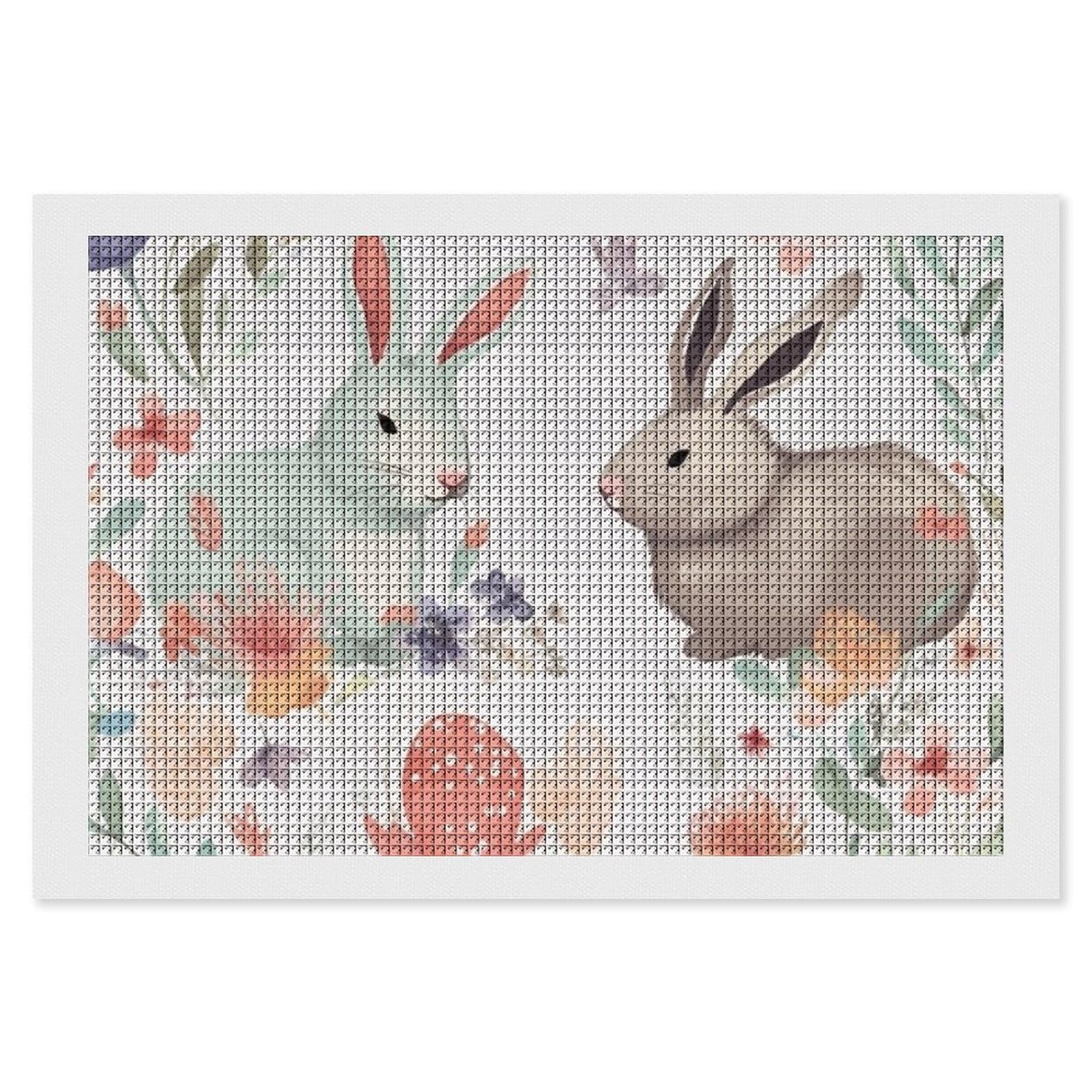 Flowers Bunnies Birds Diamond Art Kits for Adults, DIY 5D Diamonds Painting Kits for Beginner, Round Full Drill Diamond Dots Painting, 8"x12" Diamonds Pictures Gem Art and Crafts Wall Decor