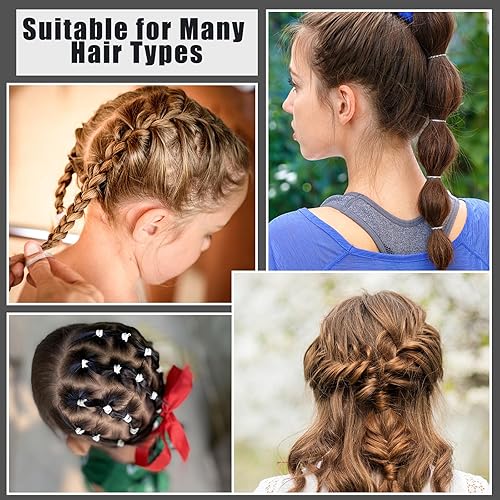 Miniatura 6 de Juego de 2200 bandas elásticas para el cabello con juego de herramientas de peinado, mini bandas transparentes y lazos elásticos negros para el