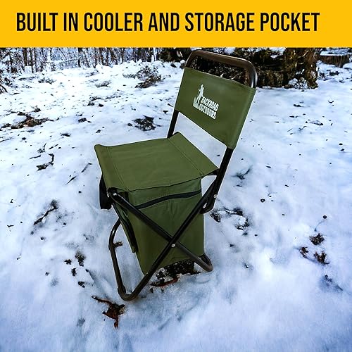 Miniatura 7 de Silla de camping plegable pequeña con enfriador incorporado, marco de acero de 0.63 pulgadas, soporta 280 libras, pies antideslizantes, respaldo