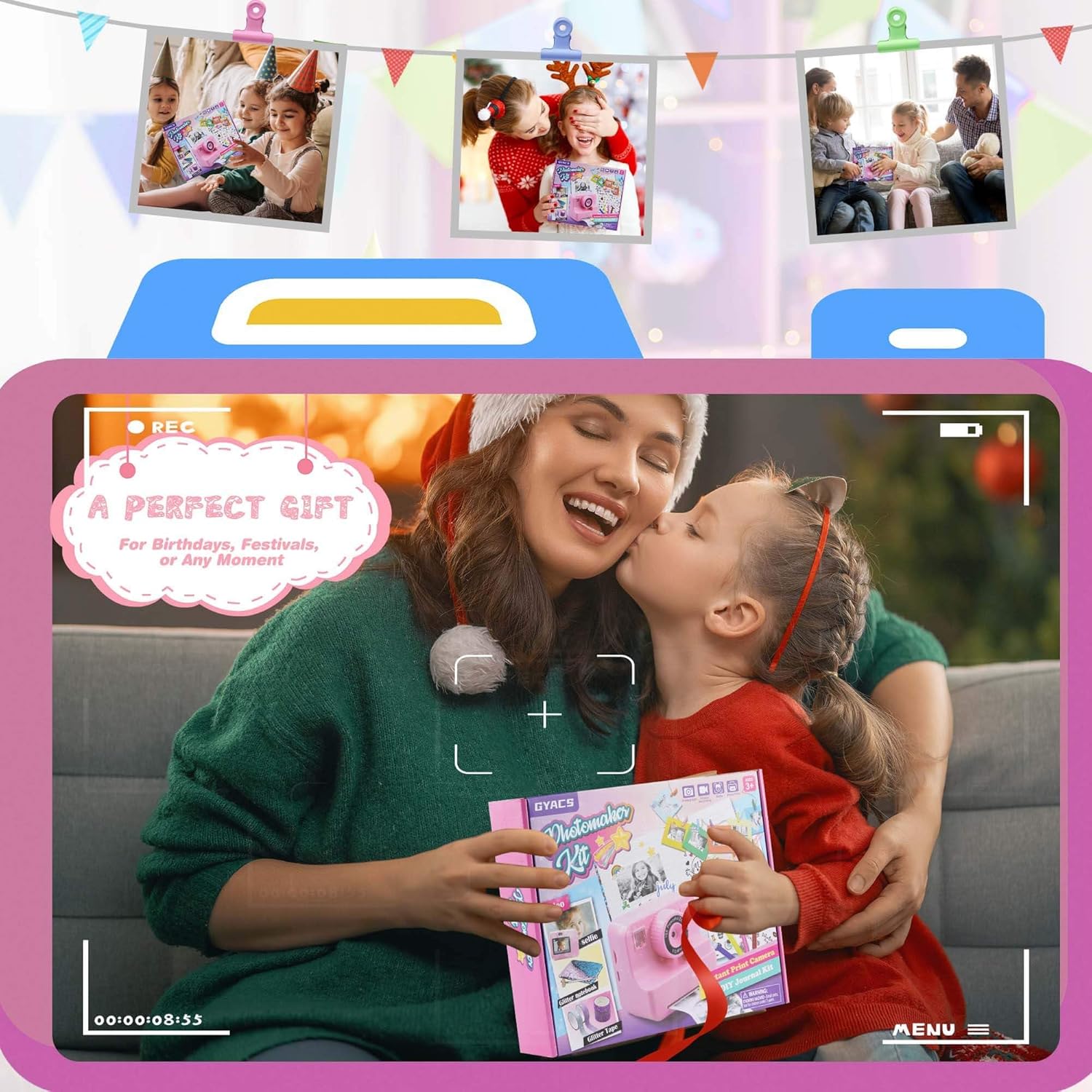 Kids Instant Print Camera, 1080P Selfie Video Camera with DIY Journal Kit – 200+ Accessories, Christmas & Birthday Gifts for Girls & Boys Ages 3-12 (Pink)