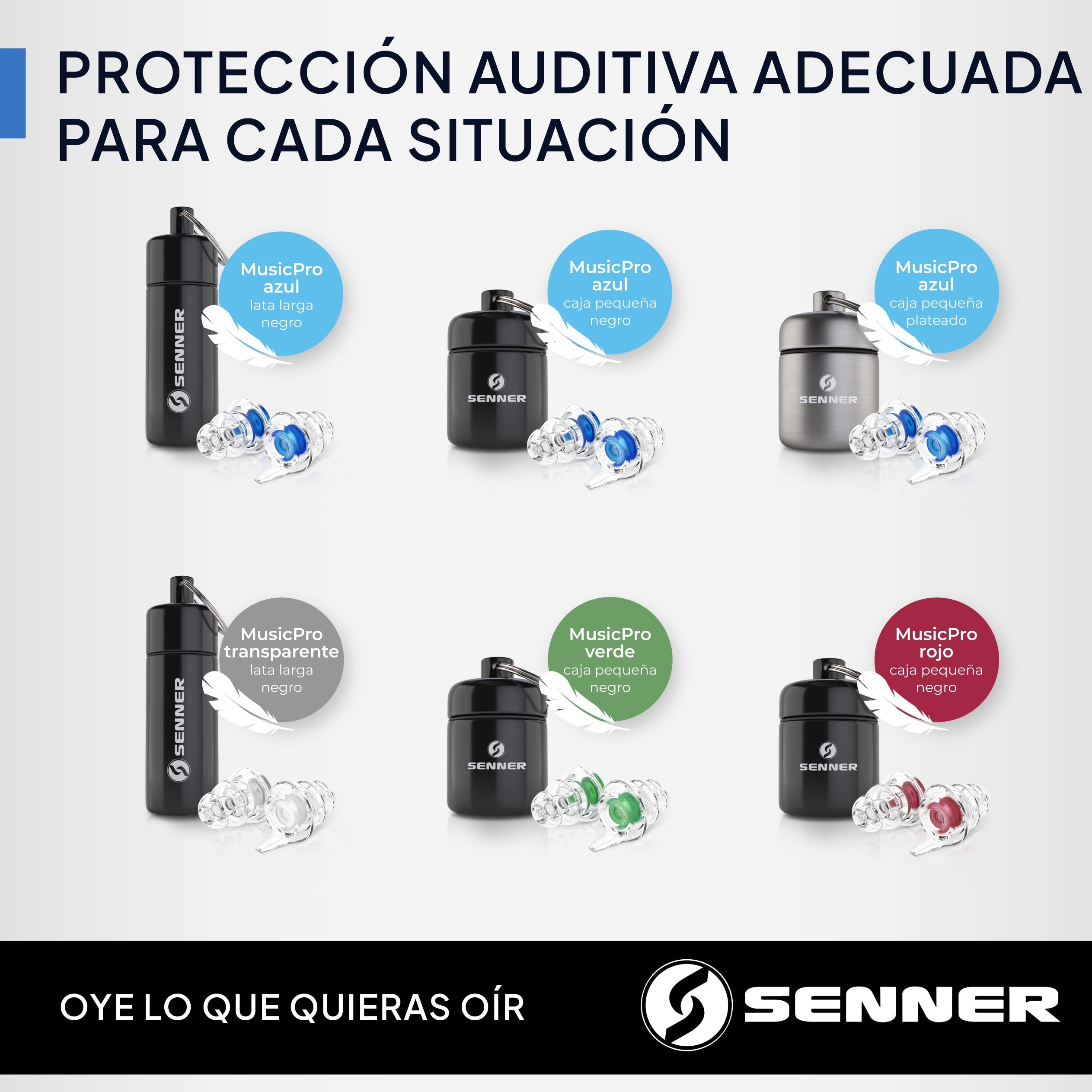 Senner ® MusicPro | Tapones auditivos para festivales, conciertos y discotecas - Tapones para música y músicos, reutilizables, transparentes, con estuche de aluminio