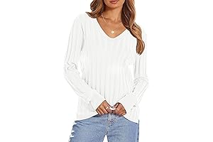 [Perfect Fall Fit] Women's 2024 Fall V Neck White Sweater: A Sleek, Ribbed Essential