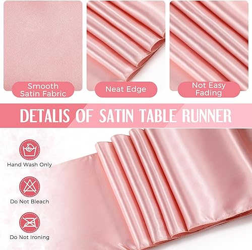 Miniatura 4 de Tudomro Juego de 12 manteles de plástico desechables de color blanco y oro rosa y camino de mesa de satén, mantel de 54 x 108 pulgadas, caminos de