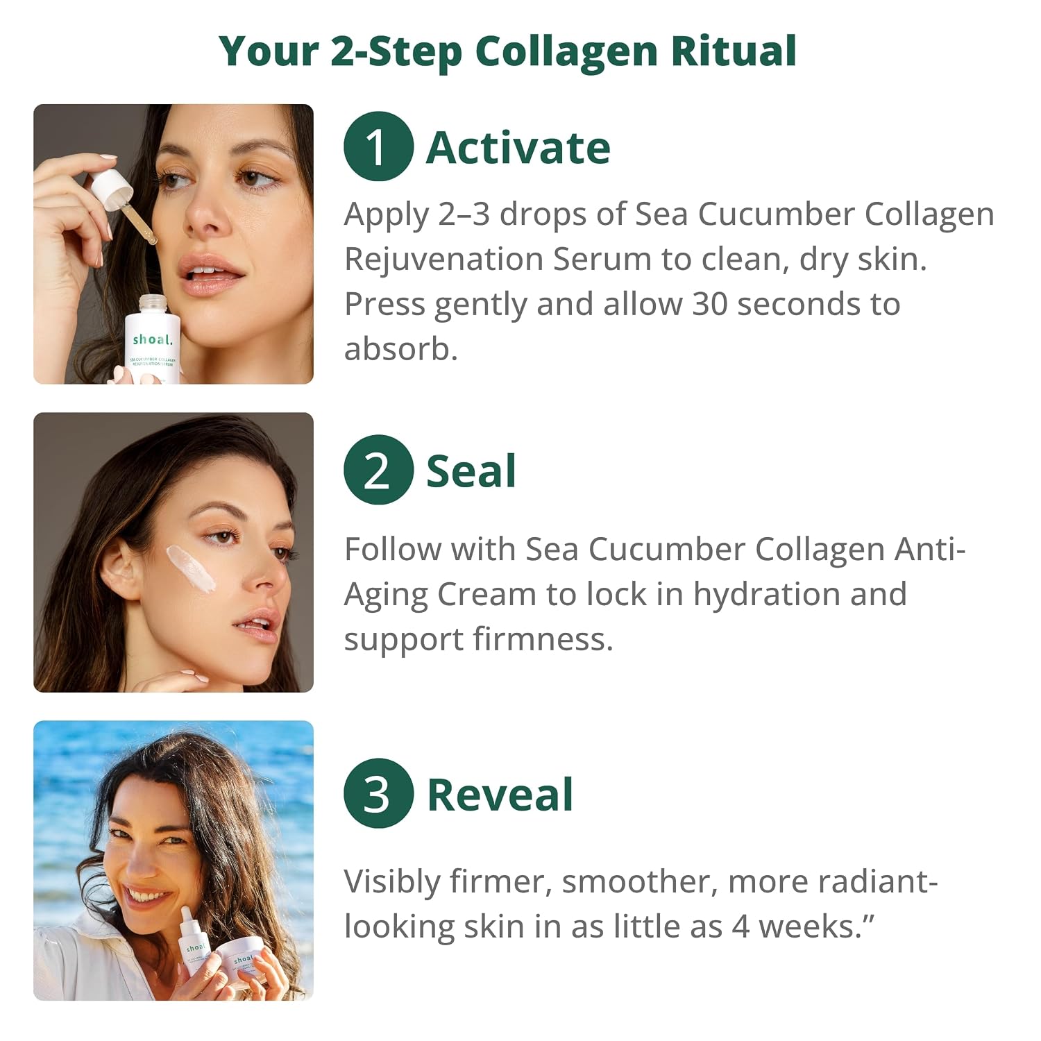 Shoal Sea Cucumber Collagen Skincare Routine – Rejuvenation Serum & Anti-Aging Cream Duo