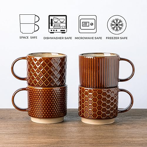 Miniatura 170 de GBHOME Tazas de café apilables de 12 onzas, tazas de café de cerámica con patrones de textura para hombre, mujer, papá, mamá, juego de 4 tazas