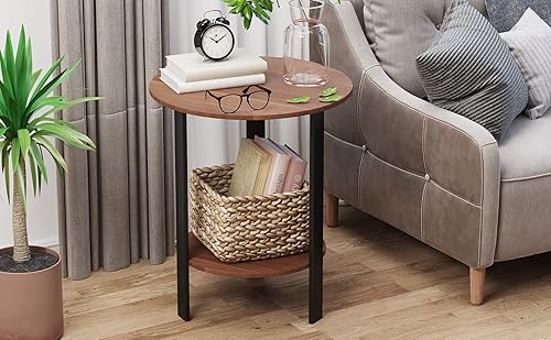 Miniatura 6 de POINTANT Mesa auxiliar redonda redonda de 20 pulgadas mesa auxiliar de granja blanca para sala de estar dormitorio con estante de almacenamiento de