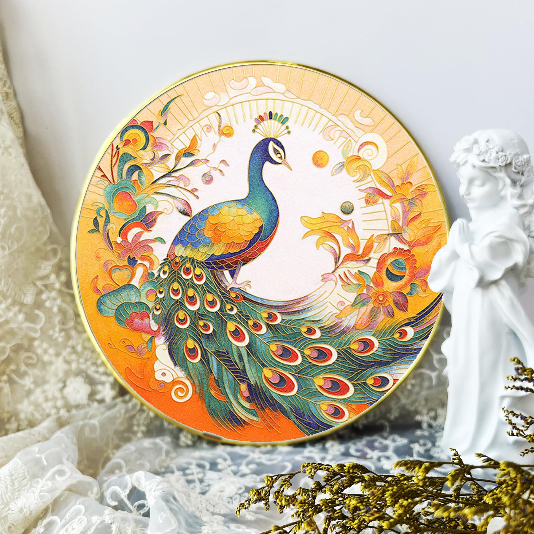 ERSENNQW Beautiful Peacock Cloisonne Painting DIY Art Craft Kit of Adult Perfect for Artistic Home Decor and Unique Gifts Diameter 11.8 in