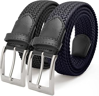 FAIRWIN Mens Stretch Belt - 2 Pack Braided Design for Golf, Work & Casual Wear, Comfortable Elastic Waist Belt for Men