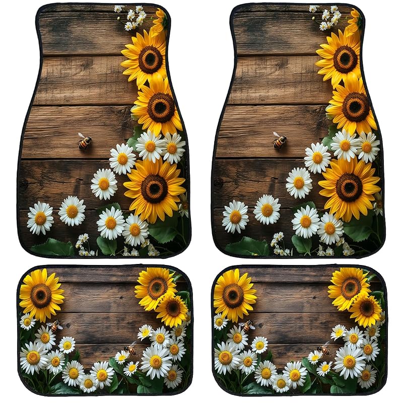 Kit de Tapetes Automotivos Sunflower Chenawim com Base de Borracha, Encaixe Universal, 4 Peças
