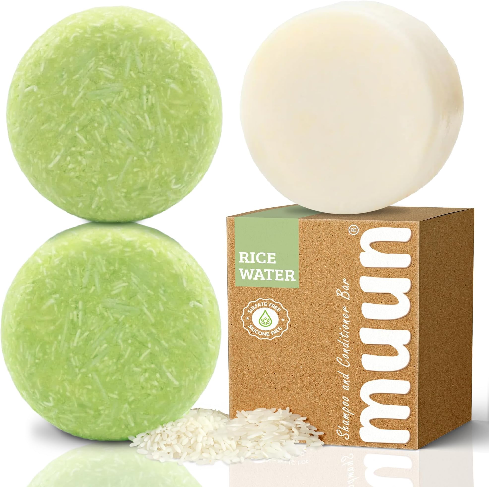 Muun Rice Water Shampoo Bars and Conditioner Set 3 Hair