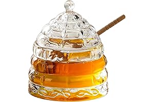 Glass Honey Jar with Wood Dipper Stick, Beehive Honey Pot Containers with...