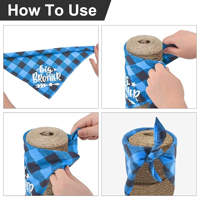 Foto 4 de 7 de HACRAHO Bandana a cuadros para perro, 2 baberos triangulares, bufanda para hermano mayor, hermana mayor