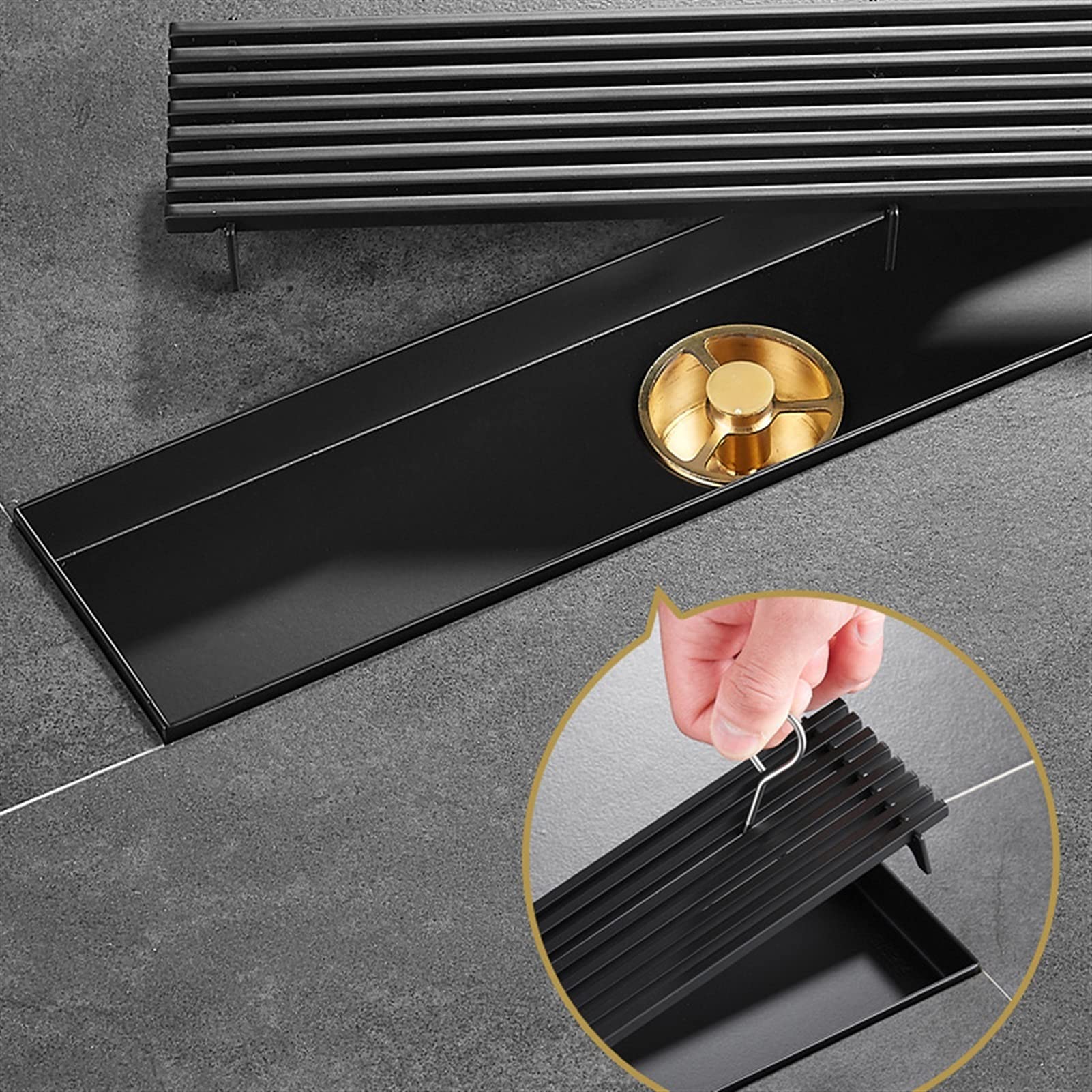 Odpływ liniowy ze stali nierdzewnej 304 | Czarny 20-100 cm do użytku na podłodze w łazience(50cm(19.6''))