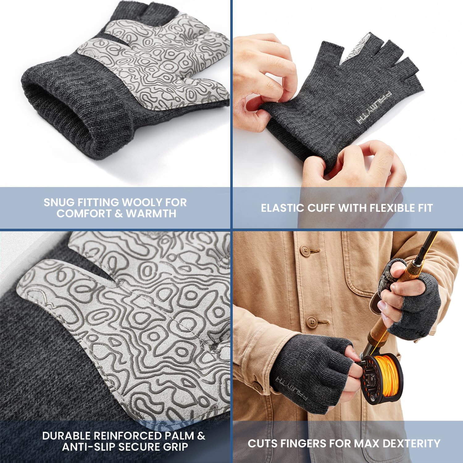 Palmyth Woll-Fingerlose Angelhandschuhe – Warm für Männer und Frauen: Fliegenfischen bei kaltem Wetter, Eisfischen, Fotografie und Jagd