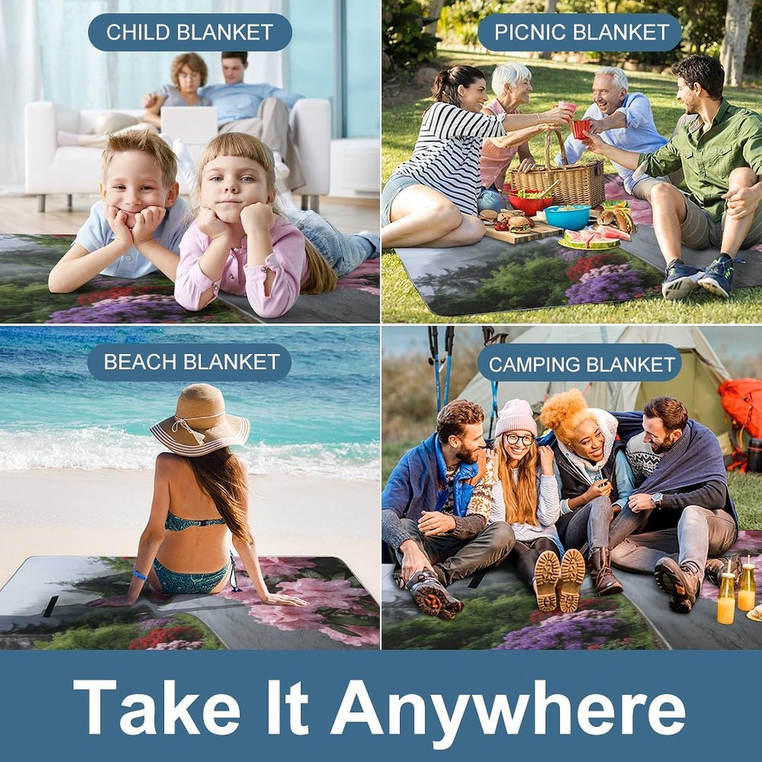 The Azaleas Along The Foggy Path are Moist Beach Blanket Thickened Foldable Camping Mats Soft Lightweight Beach Pad Square Picnic Blankets with Shoulder Strap for Park Grass Patio Hiking