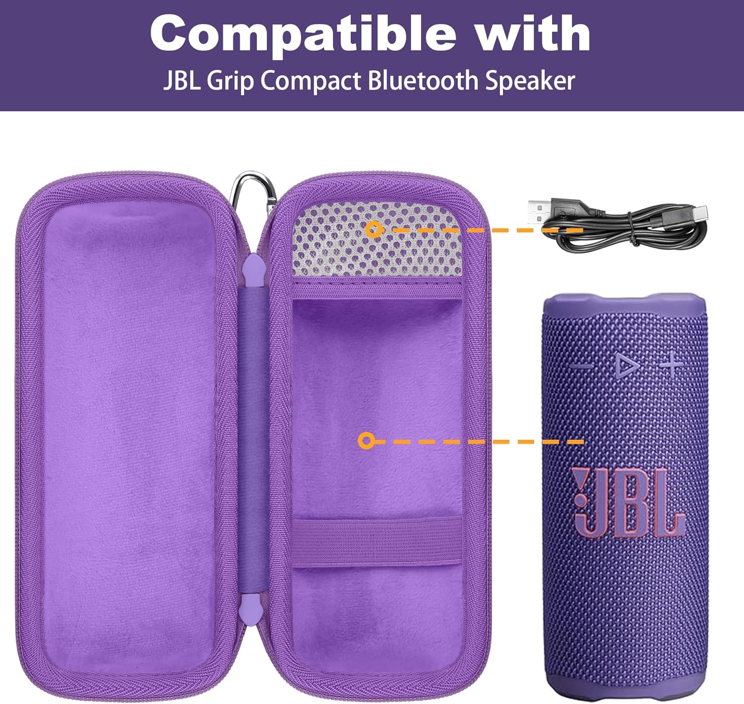 Hard Portable Case Compatible with JBL Grip Portable Waterproof Bluetooth Speaker(Purple Case) - Image 3