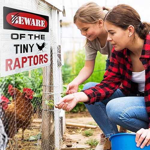 Miniatura 6 de Jetec Juego de 2 carteles de gallinero alrededor y averiguar qué señales de gallinero de granja de gallineros accesorios de aluminio Bienvenido a