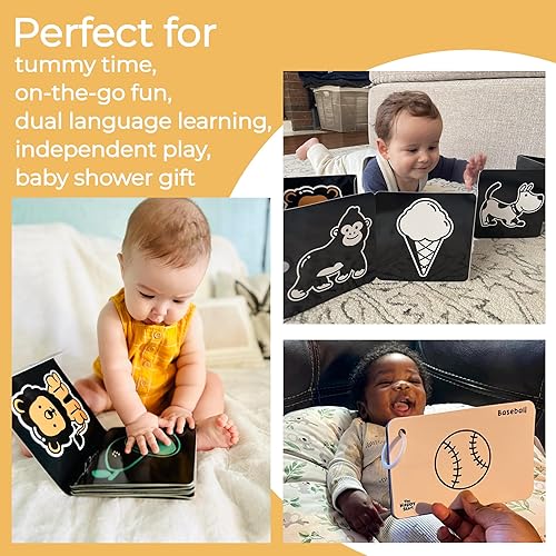 Miniatura 6 de Happy Start Tarjetas de bebé de alto contraste, juguetes para el tiempo boca abajo y juego de libros, paquete de desarrollo de visión infantil (0-12