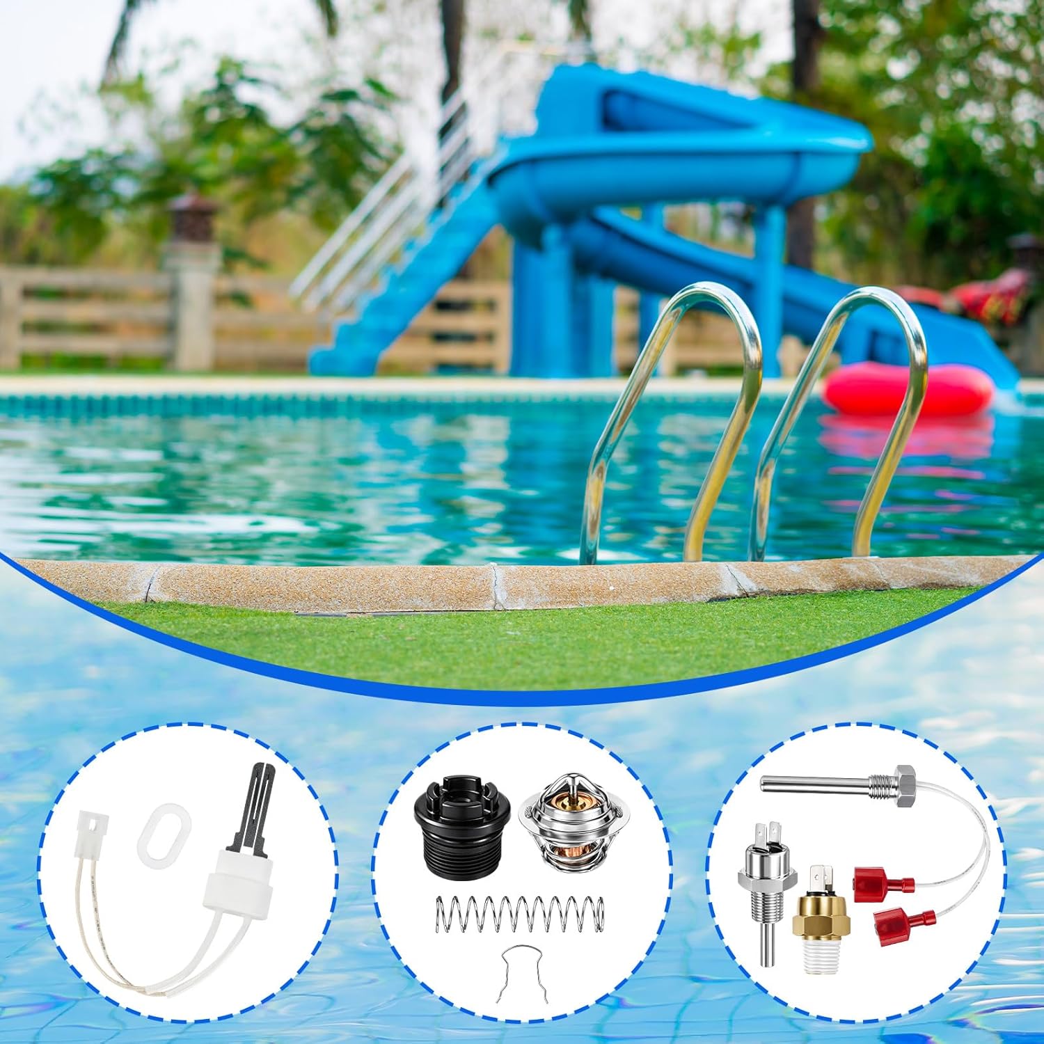 3 Pcs Pool Heater Repair Kit Include Stack Flue Sensor, High Limit Switch, Heater Thermistor, Thermal Regulator, Igniter Gasket Kit Compatible with Pentair 42002-0024S 77707-0010 77707-0054