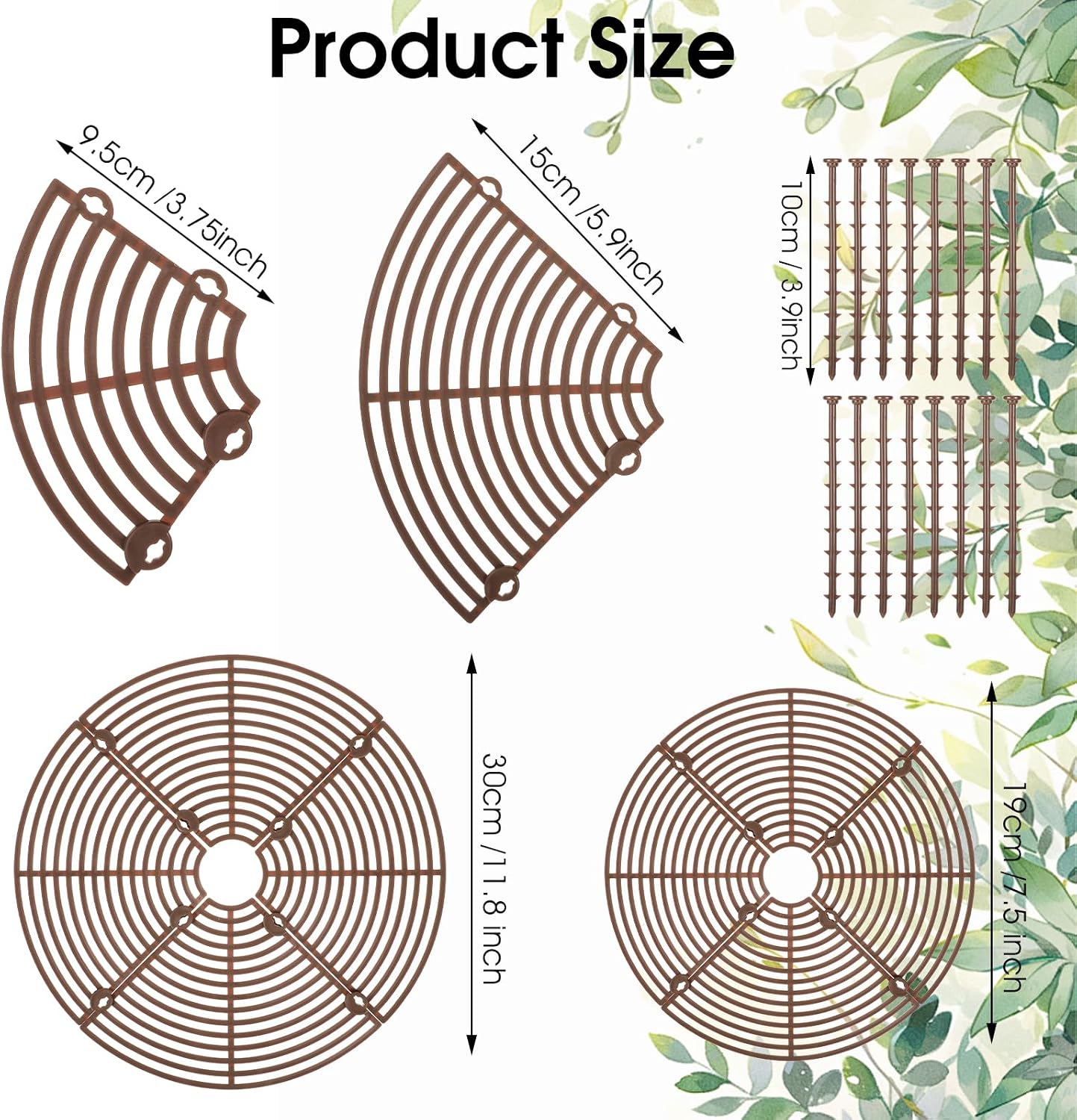 Nogeqi 2pcs 7.5/11.8 Inch Plants Covers Soil,Plant Pot Grid,Plastic Plant Covers from Animals with Ground Nails,Keep Dog and Cat Out of Potted for Indoor Plants(Large Small) Brown