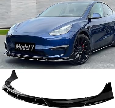 Front Lip Splitter Spoiler for Tesla Model Y 2020-2024 Accessories | Glossy Black, PP Material, Nice Clean Look Mods, Aggressive Look, Easy intallation
