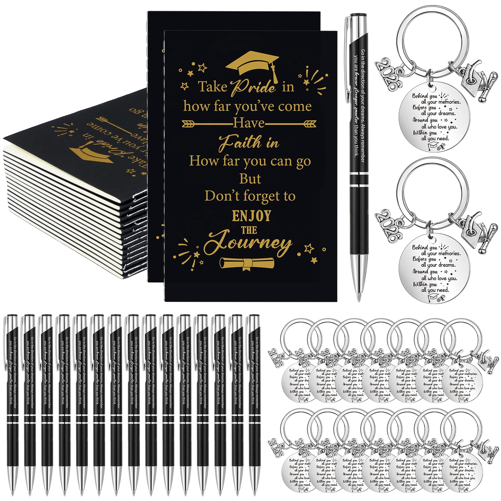 15 Sets 2026 Graduation Gifts Inspirational Ballpoint Pens Motivational Notebooks Class of 2026 Keychains Congrats Grad Gifts Inspirational Graduation Party Favors for College High School Her Him