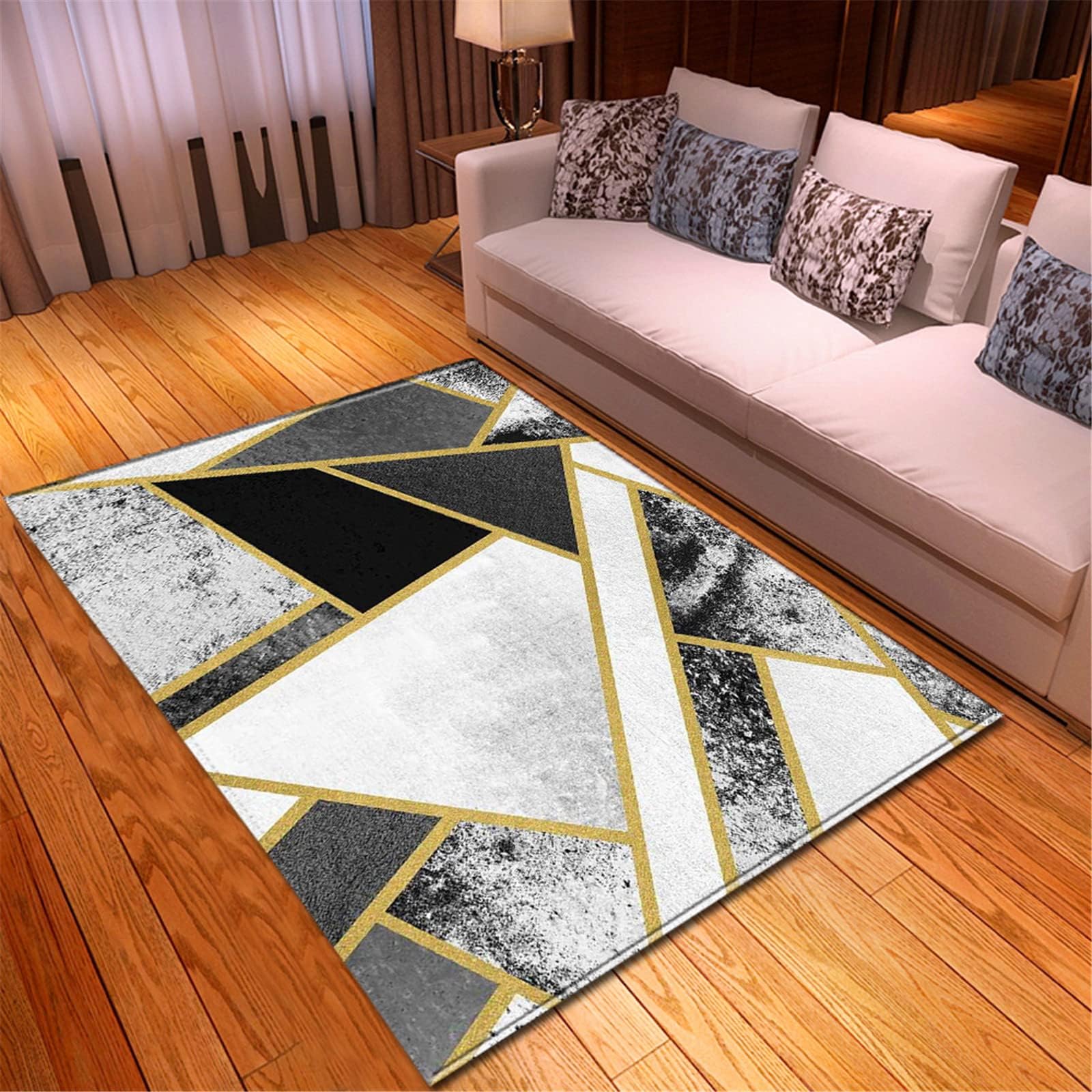 Chickwin Area Rugs for Bedroom, Triangle Pattern Large Area Rug Non Slip Modern Rugs Short Pile Fluffy Soft Rug for Living Room Corridors Staircase Entrances Decoration (120x160cm,Grey)
