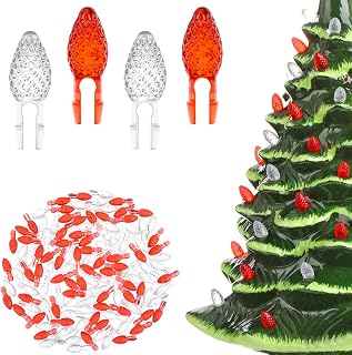 Boao 120 Pcs Ceramic Christmas Tree Replacement Lights Clear Plastic Flame Peg Bulbs Accessories for Ceramic Christmas Trees and DIY Projects(White and Red,Small)